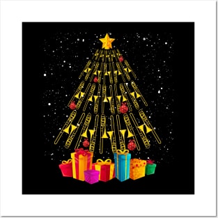 Funny Christmas Trombone Player Gifts Xmas Tree Posters and Art